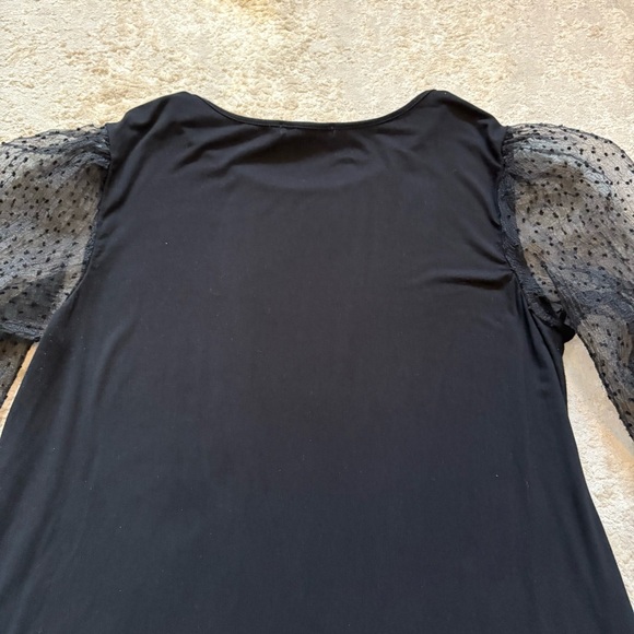 Kim & Cami Polka Dot Mesh Short Puff Sleeve Black Top Size 2X - Picture 7 of 9
